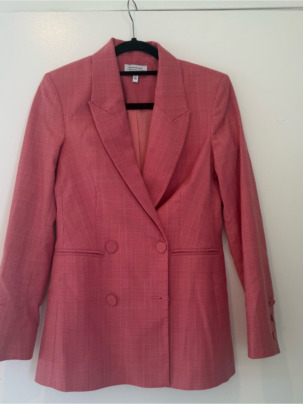 & Other Stories Pink Plaid Double-Breasted Blazer